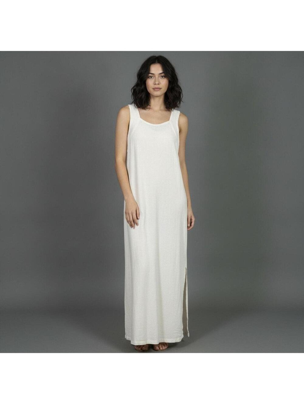 Womens Boho Chic Cream White Cotton Sleeveless Tank Maxi Dress Small Cottagecore